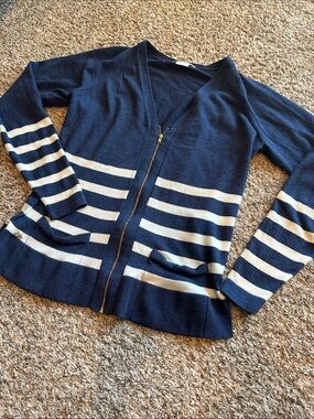 Lacoste Navy & white  Striped Zip Cardigan